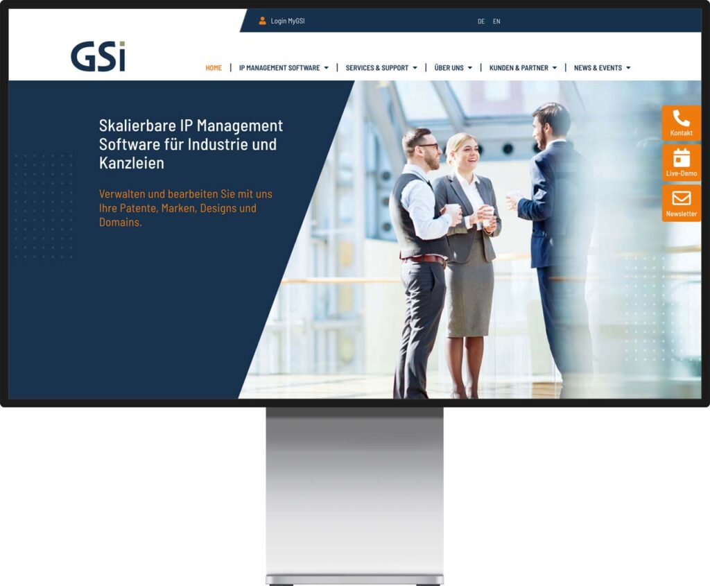 Mockup Monitor der Webseite von GSI Office Management GmbH by Immagine Werbeagentur und Webagentur München