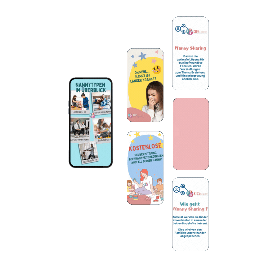 Instagram Story Ensemble zum Thema Nannytypen und Nanny Sharing für Kids Concept by Immagine Werbeagentur / Webagentur München
