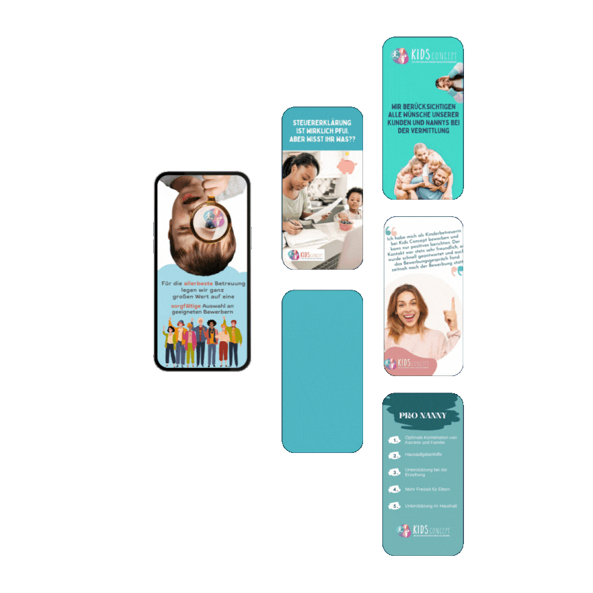 Instagram Story Ensemble zum Thema Vermittlung und Steuerklärung für Kids Concept by Immagine Werbeagentur / Webagentur München