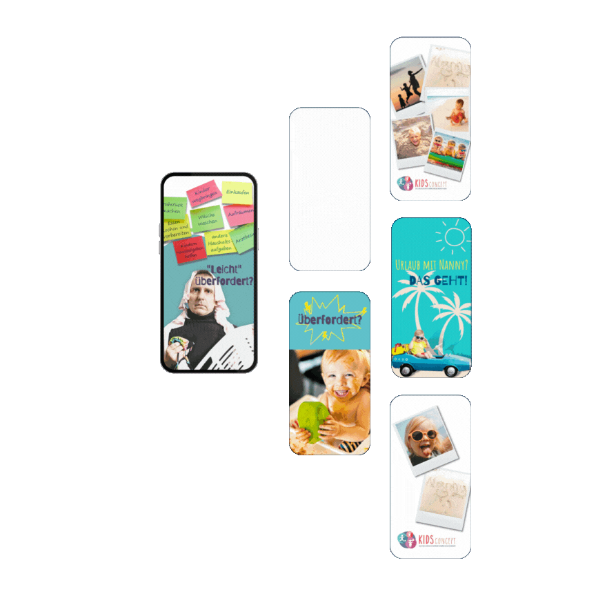 Instagram Story Ensemble zum Thema Überforderung und Urlaub für Kids Concept by Immagine Werbeagentur / Webagentur München
