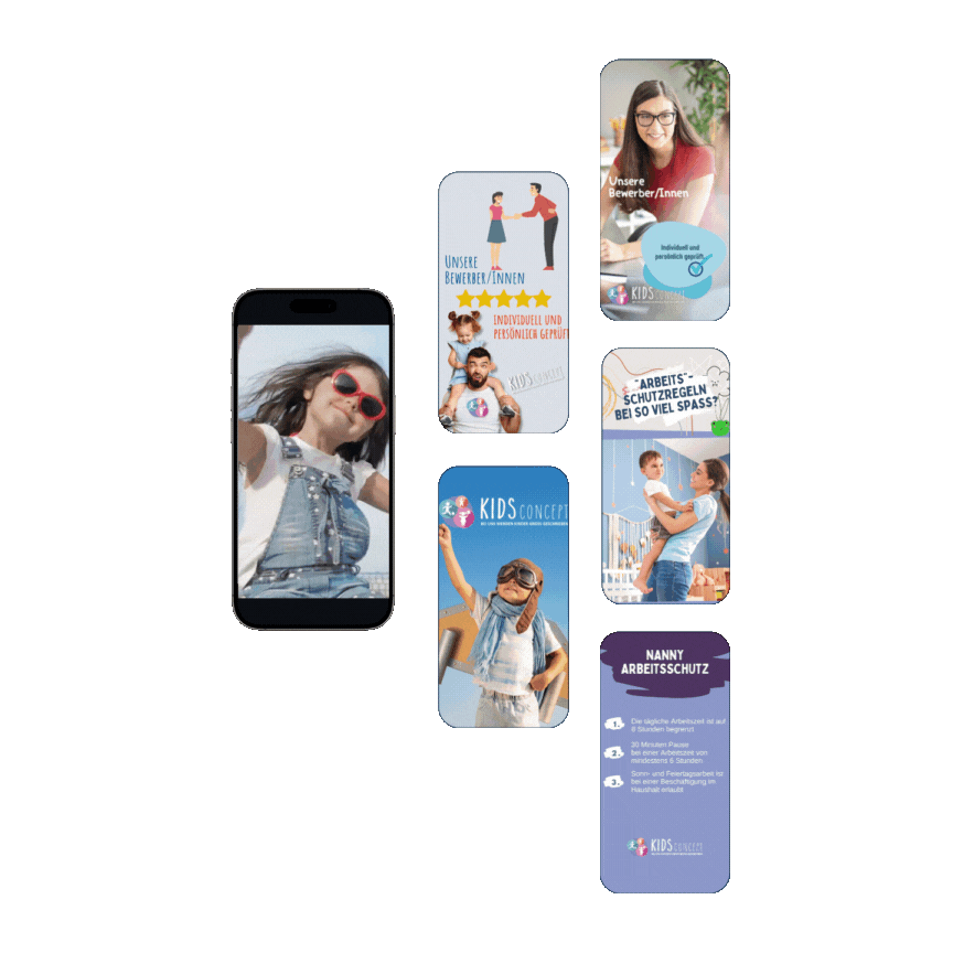 Instagram Story Ensemble zum Thema Arbeitsschutzregeln der Nanny für Kids Concept by Immagine Werbeagentur / Webagentur München