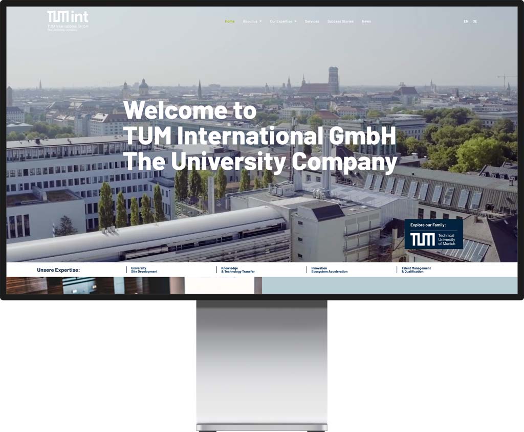 Monitor Mockup der Webseite von der TU München by Immagine Werbeagentur und Webagentur München