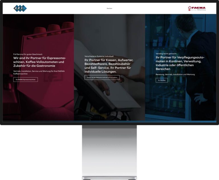 Monitor Mockup der Webseite von ABS GbR Automaten & Software by Immagine Werbeagentur und Webagentur München