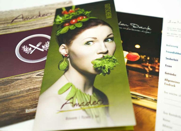 Printmaterialien für das Amadeo Restaurant by Immagine Werbeagentur und Webagentur München
