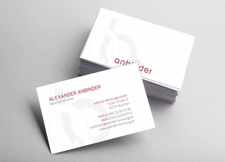 Visitenkarten mit Logo und Name der anbinder Beratungs GmbH by Immagine Werbeagentur München