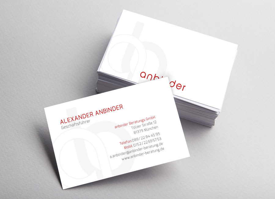 Visitenkarten mit Logo und Name der anbinder Beratungs GmbH by Immagine Werbeagentur München