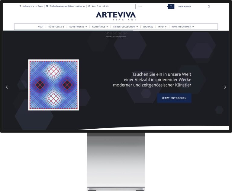 Monitor Mockup des Arteviva Kunsthandel Onlineshops by Immagine Werbeagentur und Webagentur München