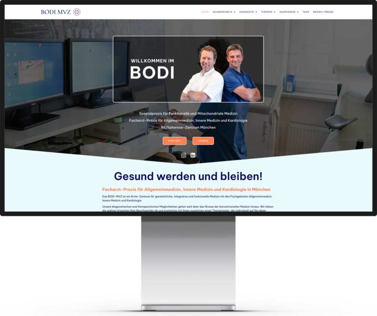 Monitor Mockup der Webseite Bodi Praxis für funktionelle Medizin by Immagine Werbeagentur und Webagentur München.