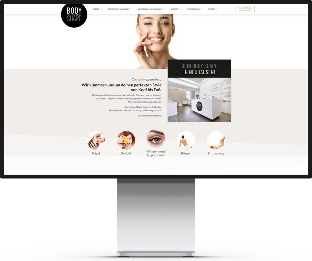 Mockup Monitor der Body Shape Webseite. Erstellt von Immagine Werbeagentur und Webagentur München