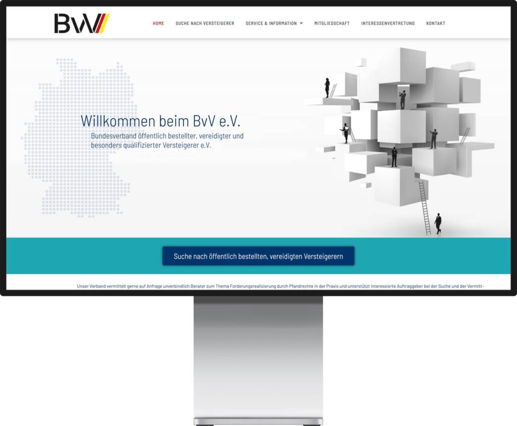 Monitor Mockup der Webseite von Bundesverband Vereidigter Versteigere by Immagine Werbeagentur und Webagentur München