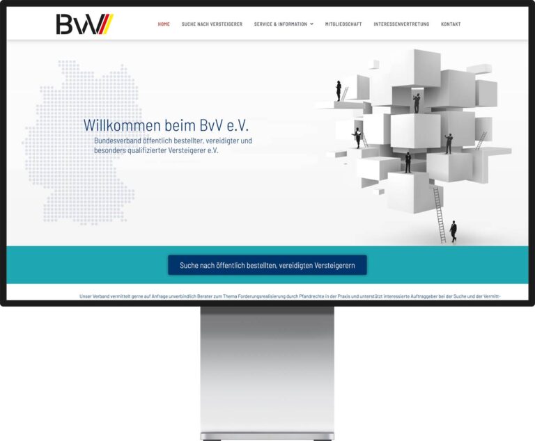 Monitor Mockup der Webseite von Bundesverband Vereidigter Versteigere by Immagine Werbeagentur und Webagentur München