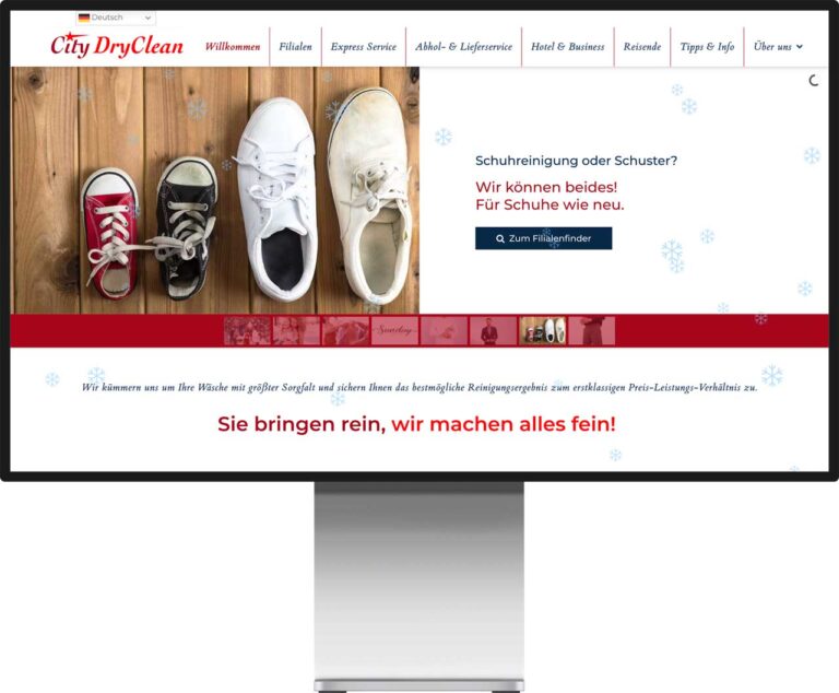 Monitor Mockup der Webseite von City Dry Clean by Immagine Werbeagentur und Webagentur München