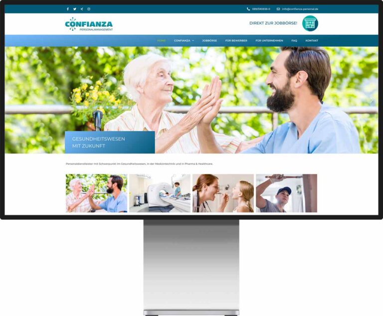Mockup Monitor der Webseite von Confianza Personalmanagement by Immagine Werbeagentur und Webagentur München