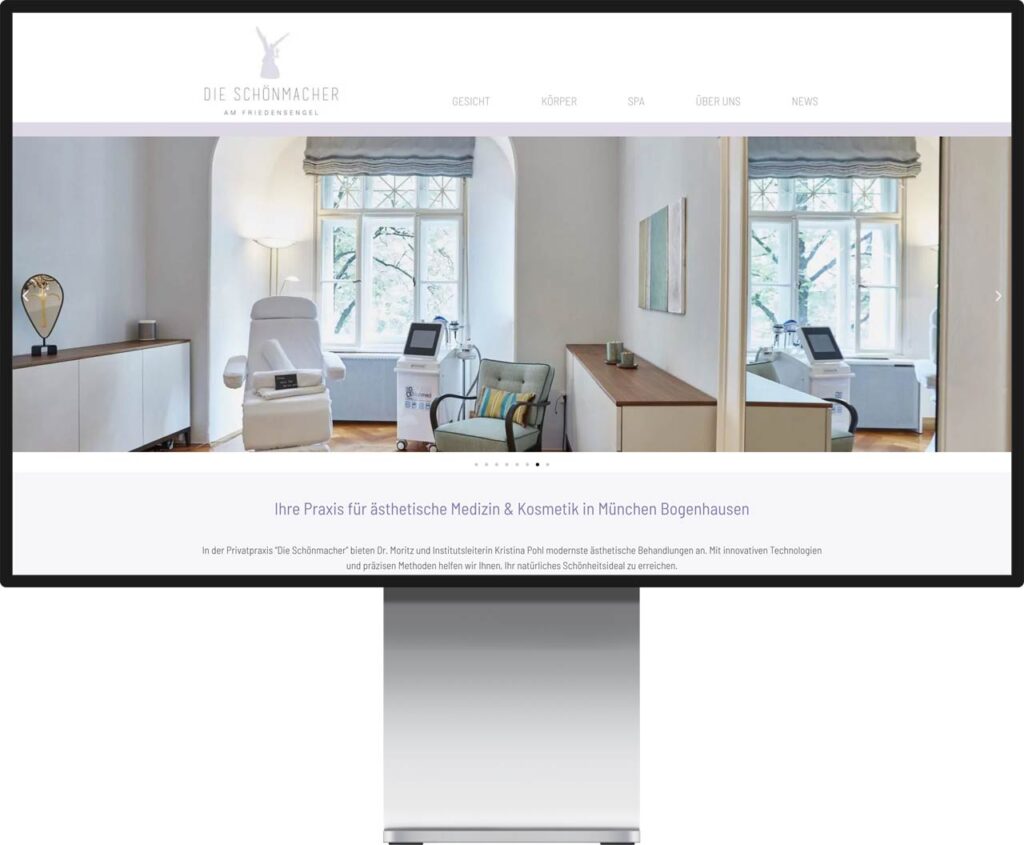Monitor Mockup der Webseite von Die Schönmacher by Immagine Werbeagentur und Webagentur München