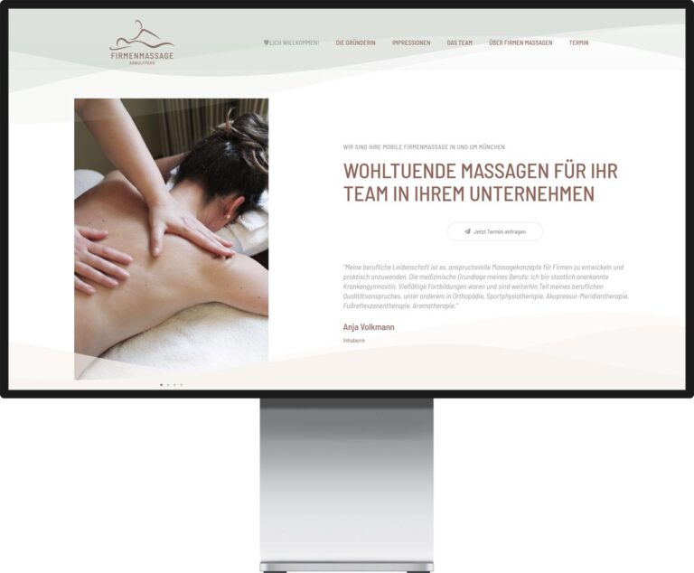 Monitor Mockup der Webseite Firmenmassage Arnulfpark by Immagine Werbeagentur und Webagentur München
