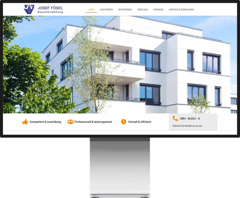 Monitor Mockup der Webseite von Josef Fösel Bauunternehmung GmbH by Immagine Werbeagentur und Webagentur München