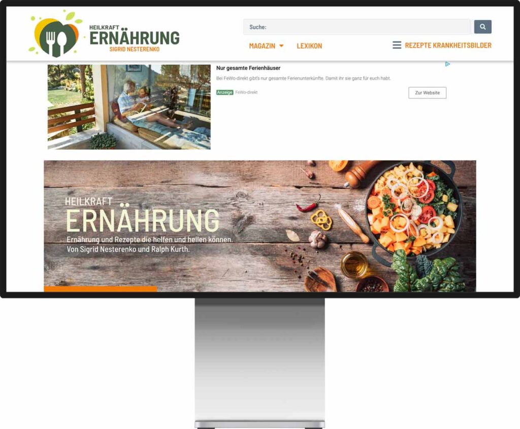 Monitor Mockup des Rezeptportals von Sigrid Nesterenko by Immagine Werbeagentur und Webagentur München