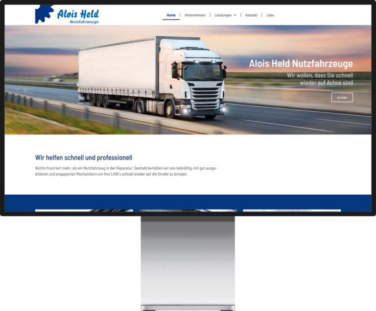 Mockup Monitor der Webseite von Alois Held Nutzfahrzeuge by Immagine Werbeagentur und Webagentur München