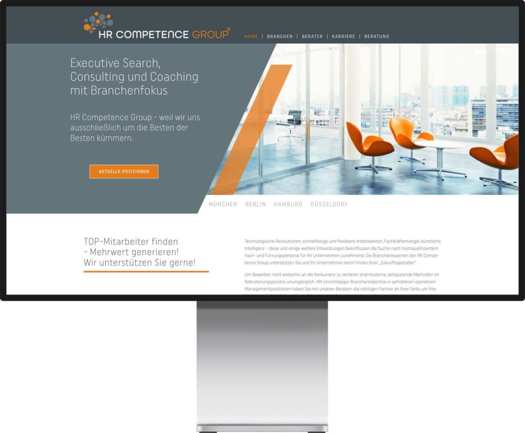Monitor Mockup der Webseite von HR Competence Group by Immagine Werbeagentur und Webagentur München