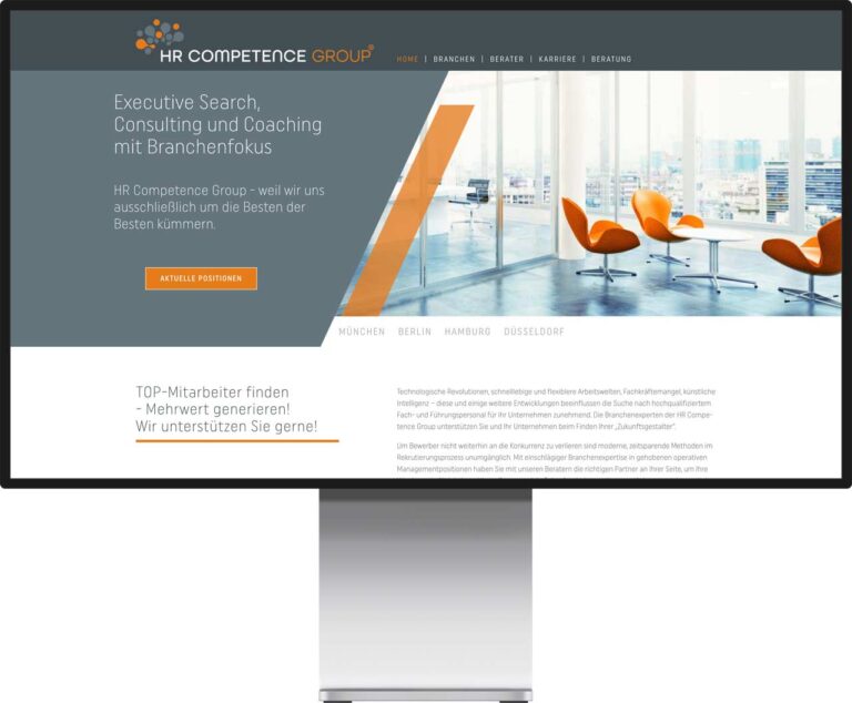 Monitor Mockup der Webseite von HR Competence Group by Immagine Werbeagentur und Webagentur München