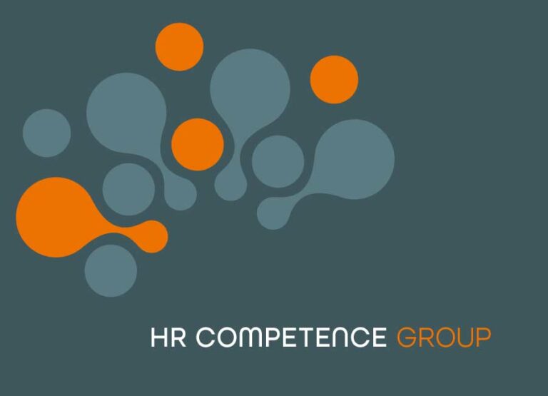 Logodesign in orangen und grün grauen Formen der HR Competence Group by Immagine Werbeagentur München