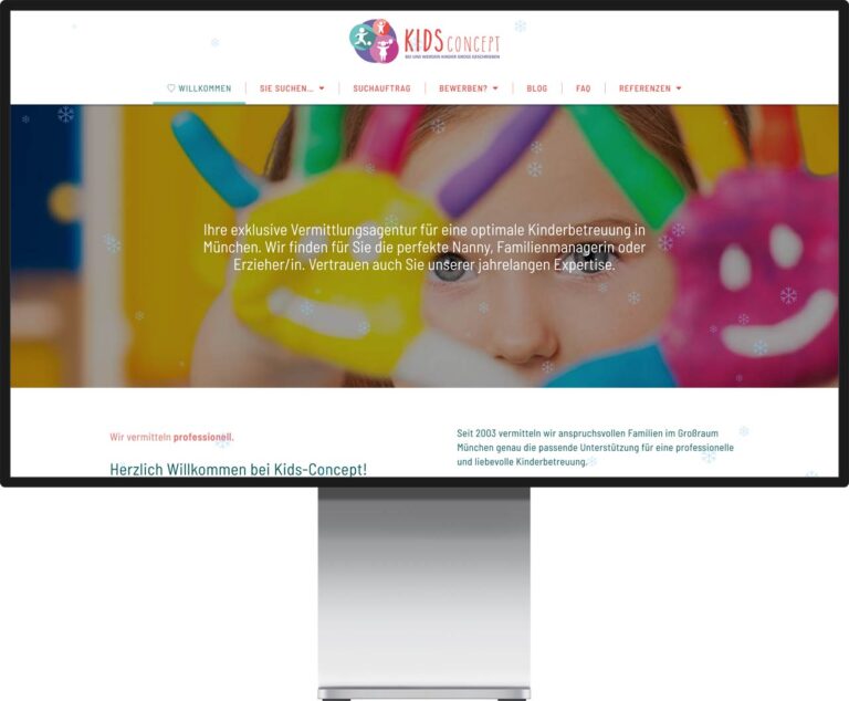 Monitor Mockup der Webseite von Kids Concept - Vermittlungsagentur by Immagine Werbeagentur und Webagentur München