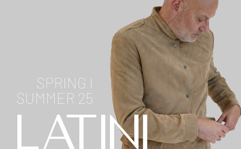 Mann in beiger Lederjacke befindet sich rechts im Bild und links steht "Latini". Foto von der Immagine Werbeagentur München.
