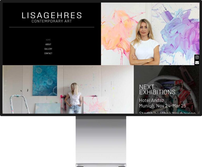 Monitor Mockup der Webseite von Lisa Gehres - Contemporary art by Immagine Werbeagentur und Webagentur München