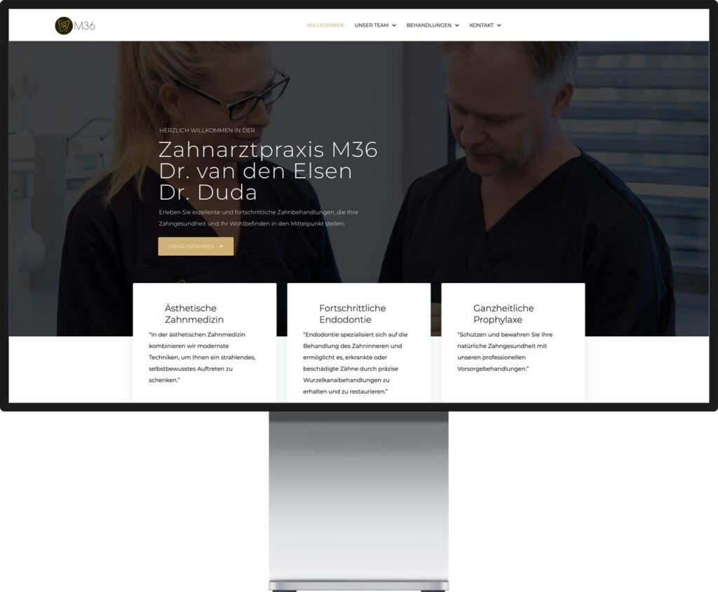 Monitor Mockup der Webseite von Zahnarztpraxis M36 by Immagine Werbeagentur und Webagentur München