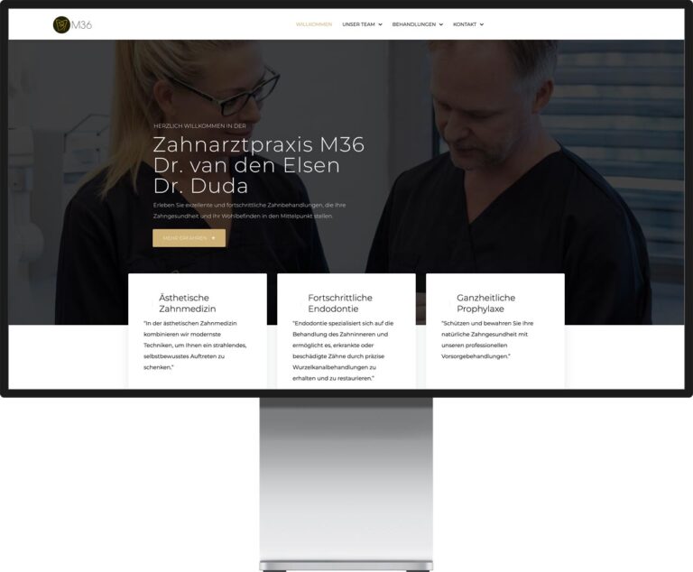 Monitor Mockup der Webseite von Zahnarztpraxis M36 by Immagine Werbeagentur und Webagentur München