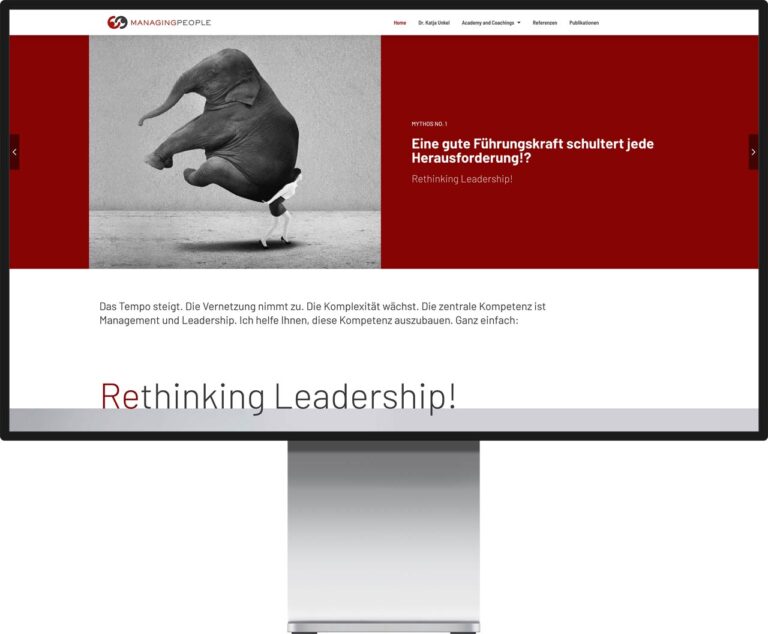 Monitor Mockup der Webseite von Managing People by Immagine Werbeagentur und Webagentur München