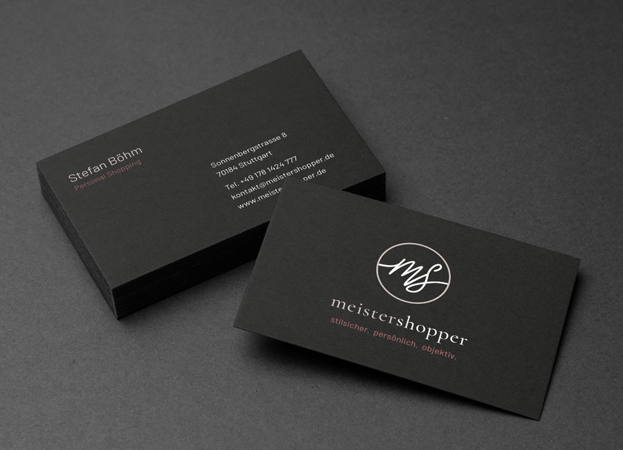 schwarze Visitenkarten mit Logo und Name meisterhopper by Immagine Werbeagentur München