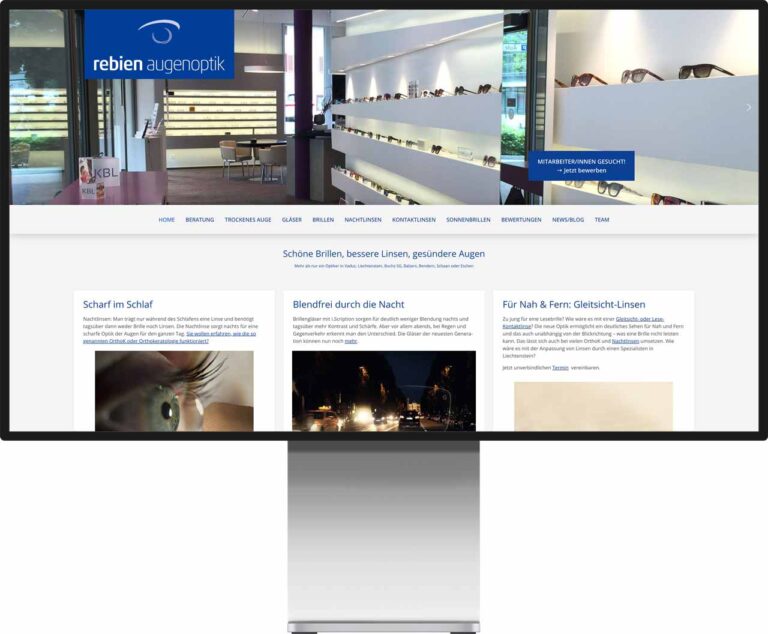 Monitor Mockup der Webseite von Rebien Augenoptik AG by Immagine Werbeagentur und Webagentur München