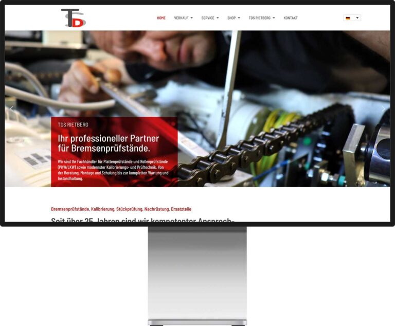 Monitor Mockup der Webseite von TDS Rietberg GmbH & Co. KG by Immagine Werbeagentur und Webagentur München